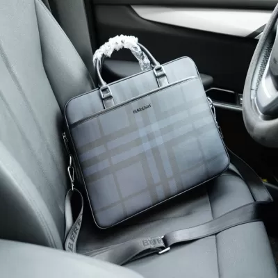 Burberry Men's Signature Check Briefcase-Black - luxurydeal