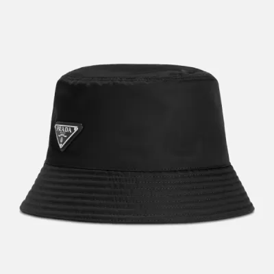 Prada Re-Nylon Bucket Hat Reversed Triangle Metal Logo Black - luxurydeal