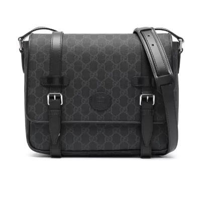 Gucci Men's GG Supreme Crossbody Bag Black - luxurydeal