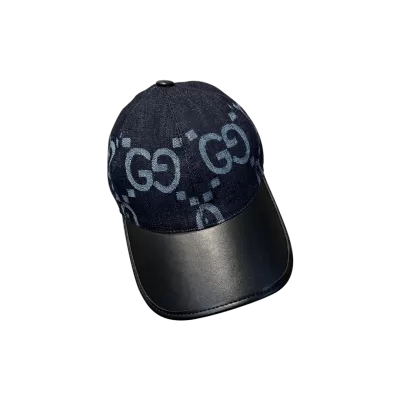 Gucci Large GG Leather Baseball Cap Blue&Black - luxurydeal