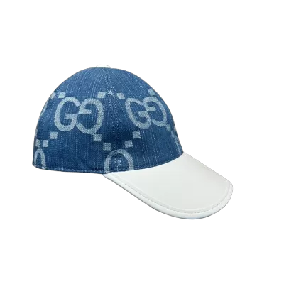 Gucci GG Supreme Canvas and Leather Baseball Cap - Blue&White - luxurydeal