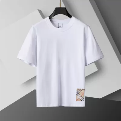 Burberry Check Logo Cotton T-Shirt in White - luxurydeal