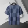 LV Damier Jacquard Short Sleeve Crew Neck T-shirt Royal Blue - luxurydeal