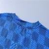 LV Damier Jacquard Short Sleeve Crew Neck T-shirt Blue - luxurydeal