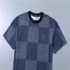 LV Damier Jacquard Short Sleeve Crew Neck T-shirt Royal Blue - luxurydeal