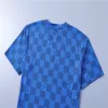 LV Damier Jacquard Short Sleeve Crew Neck T-shirt Blue - luxurydeal