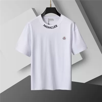 Moncler Collar Logo Cotton T-Shirt in White - luxurydeal