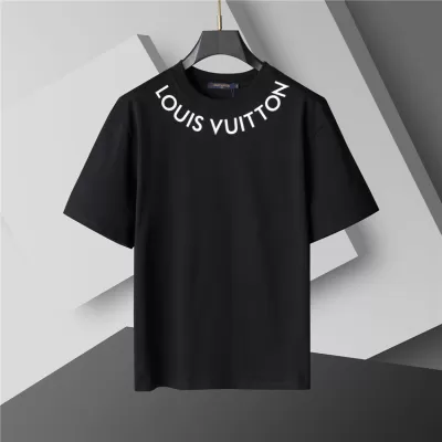 LV Neckline Signature CottonT-Shirt Black - luxurydeal