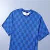 LV Damier Jacquard Short Sleeve Crew Neck T-shirt Blue - luxurydeal