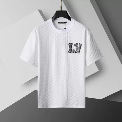 LV Damier Jacquard Short-Sleeved T-Shirt with LV CrystalEmbellishments White - luxurydeal