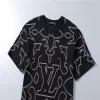 LV Embroidered Vine Motif Cotton T-Shirt Black - luxurydeal