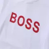 BOSS Logo Printed Cotton T-Shirt in White with Red Logo - luxurydeal