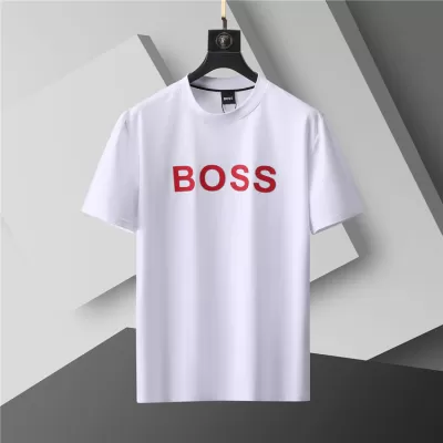 BOSS Logo Printed Cotton T-Shirt in White with Red Logo - luxurydeal