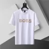 BOSS Logo Printed Cotton T-Shirt in White with Gold Logo - luxurydeal