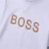 BOSS Logo Printed Cotton T-Shirt in White with Gold Logo - luxurydeal