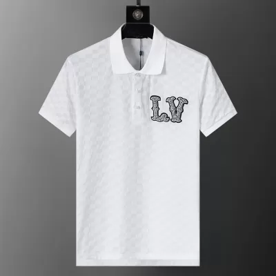 LV Damier Jacquard Short-Sleeved Polo Shirt with LV Crystal Embellishments White - luxurydeal