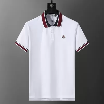 Moncler Striped Collar Cotton Piquet Polo Shirt White - luxurydeal