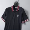 Moncler Striped Collar Cotton Piquet Polo Shirt Dark Blue - luxurydeal